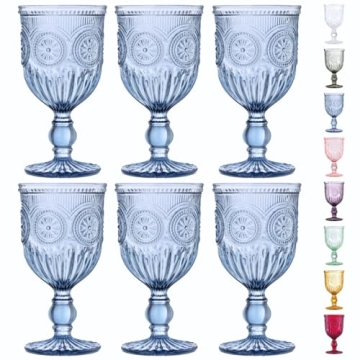 Genuine Blue Glass Vintage Goblets - Set of 6 Handcrafted Dishwasher-Safe Glassware