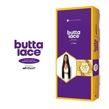 Sensationnel Butta lace HHM wigs - straight 32 inch human hair blend extra wide 5 inch parting preplucked hairline glueless lacefront (2 DARKBROWN)