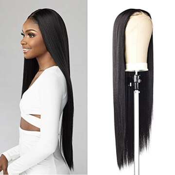 Sensationnel Butta lace HHM wigs - straight 32 inch human hair blend extra wide 5 inch parting preplucked hairline glueless lacefront (2 DARKBROWN)