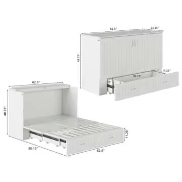 AFI Southampton Queen Murphy Bed Chest with Mattress, Storage, and Built-in Charger in White