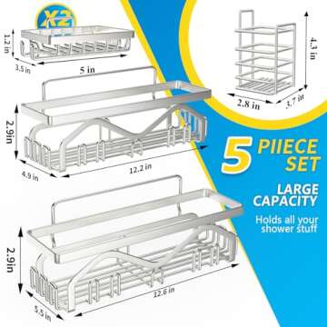 Coraje Shower Organizer [5-Pack] Shower Shelves for Inside Shower Adhesive Shower Caddy, No Drilling...