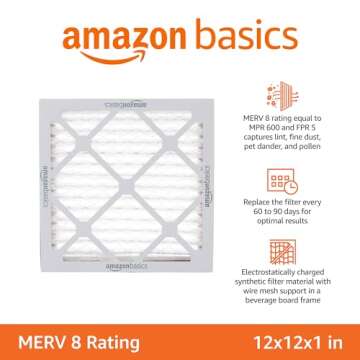 Amazon Basics 12x12x1 Air Filter 6 Pack, Merv 8 AC Furnace Filters