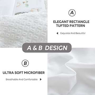 JELLYMONI White Duvet Cover Set-Tufted Soft Microfiber 3 Pieces Luxury Rectangle Embroidery Duvet Cover,with Zipper Closure & Corner Ties. Solid Color Breathable Duvet Cover King Size(No Comforter)