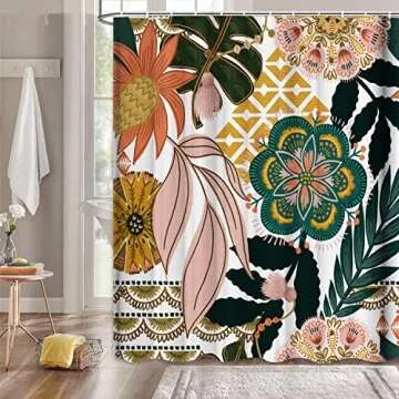 BBLYANU Boho Floral Shower Curtain - Vibrant & Durable Design