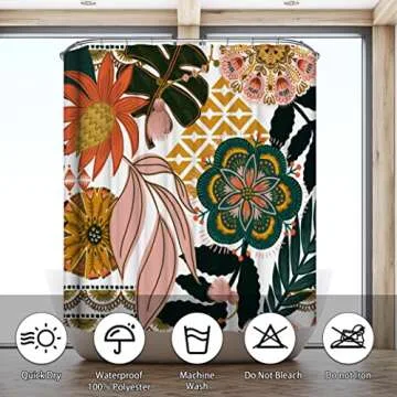 BBLYANU Boho Floral Shower Curtain for Home Decor