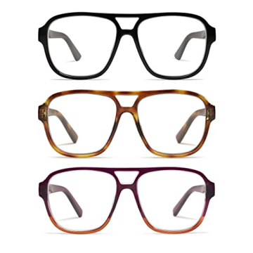 Stylish AMOMOMA 3 Pack Oversized Aviator Reading Glasses with Blue Light Blocking