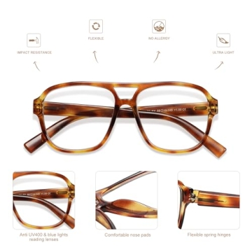 AMOMOMA Oversized Aviator Reading Glasses Blue Light Blocking