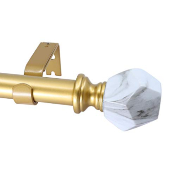 Meriville 1" Diameter Telescoping Window Treatment Curtain Rod, 48" to 84", Gold rod with Varo White...