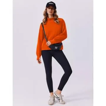 PINSPARK Womens Long Sleeve Sweatshirt No Hood Fleece Lined Turtleneck Casual Warm Tops with Pockets Thumb Hole 2024 Fall Outfits,Orange X-Large
