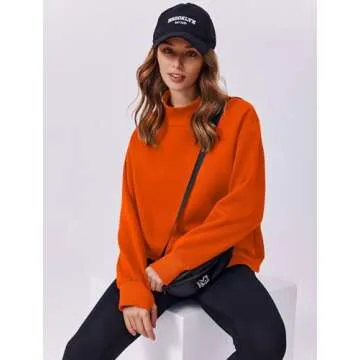 PINSPARK Womens Long Sleeve Sweatshirt No Hood Fleece Lined Turtleneck Casual Warm Tops with Pockets Thumb Hole 2024 Fall Outfits,Orange X-Large