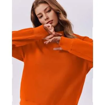 PINSPARK Womens Long Sleeve Sweatshirt No Hood Fleece Lined Turtleneck Casual Warm Tops with Pockets Thumb Hole 2024 Fall Outfits,Orange X-Large