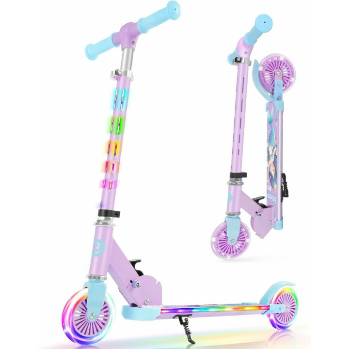 BELEEV V3 Scooter for Kids with Light-Up Wheels & Stem & Deck, 2 Wheel Folding Scooter for Girls Boys, 4 Adjustable Height, Lightweight Kick Scooter with Handy Kickstand for Children Ages 3-12
