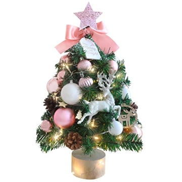 ANMINY Small Christmas Tree with LED Lights 18 in Mini Tabletop Artificial Xmas Pine Tree with Hangi...