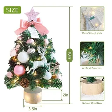 ANMINY 18" Small Christmas Tree with Ornaments & Lights
