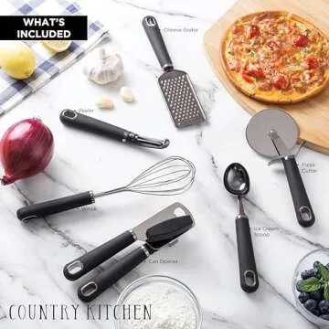 Country Kitchen 6 Pc Essentials Kitchen Stainless Steel Gadget Set - Chic and Modern