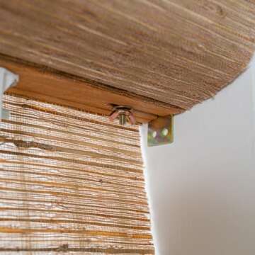 FACIMI Cordless Blackout Roman Bamboo Shades, Light Filtering Natural Woven Shades with 6 Inches High Valance, Custom Room Darkening Privacy Lined Bamboo Blinds for Windows, Doors, Line Brown