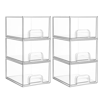 Vtopmart 6 Pack Clear Stackable Storage Drawers, 4.4'' Tall Acrylic Bathroom Makeup Organizer,Plasti...