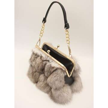 Luxurious Fashion Natural Fox Fur with Hair Handbag for Women and Ladies (White, Small) (White)