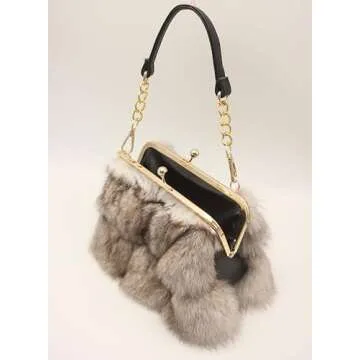 Luxurious Fashion Natural Fox Fur with Hair Handbag for Women and Ladies (White, Small) (White)