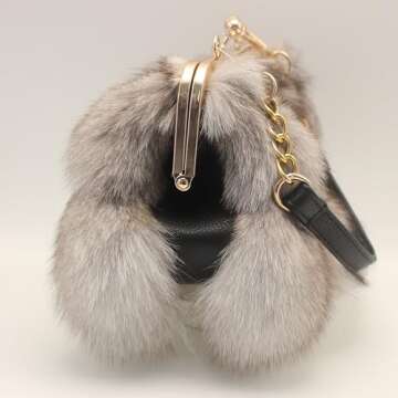 Luxurious Fashion Natural Fox Fur with Hair Handbag for Women and Ladies (White, Small) (White)