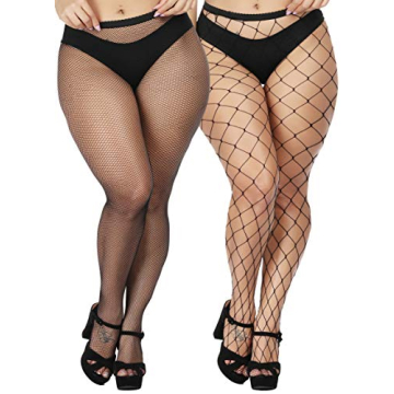 TGD Women's Sexy Fishnet Stockings - Plus Size Thigh High Tights 2 Pairs