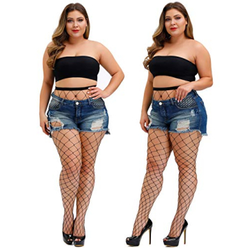 TGD Women's Fishnet Stockings Plus Size Thigh High Tights