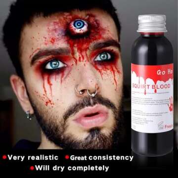 Go Ho Fake Blood Makeup (2 oz),Fake Blood Washable for Scar Wounds,Easy Dry Flow Fake Blood for Eyes Drips Nose Bleeds,Halloween Blood for Cosplay SFX Zombie Vampire Makeup,Fresh