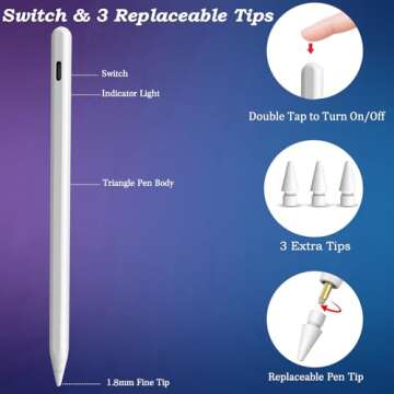 Stylus Pen for iPad with Tilt Sensitivity and Fast Charging
