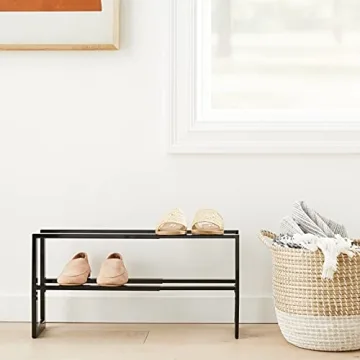 Yamazaki Expanding Shoe Rack, Adjustable Metal Design in Black