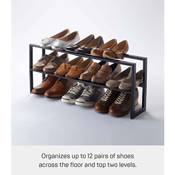 Yamazaki Expanding Shoe Rack, Adjustable Metal Design in Black