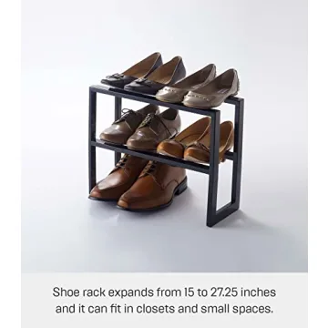 Yamazaki Expanding Shoe Rack, Adjustable Metal Design in Black