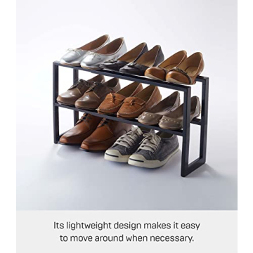 Yamazaki Expanding Shoe Rack, Adjustable Metal Design in Black