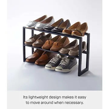 Yamazaki Expanding Shoe Rack, Adjustable Metal Design in Black