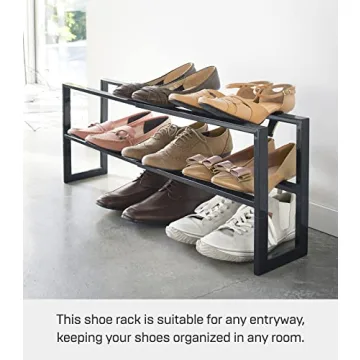 Yamazaki Expanding Shoe Rack, Adjustable Metal Design in Black