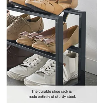Yamazaki Expanding Shoe Rack, Adjustable Metal Design in Black