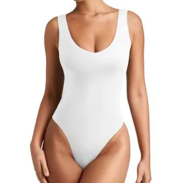 REORIA Womens Bodysuits Sexy Deep V Neck Backless Sleeveless Double Lined Slim Tank Thong Body Suits...