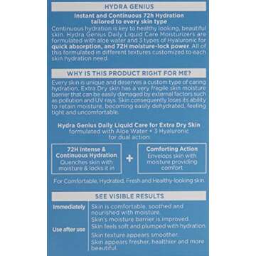 L'Oreal Paris Skincare Hydra Genius Daily Liquid Care Oil-Free Face Moisturizer for Extra Dry Skin, Hyaluronic Acid Moisturizer for Face with Aloe Water and Hyaluronic Acid, 3.04 fl. oz.