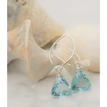 Handmade Dangle Earrings for Women - Aquamarine Blue Quartz Sterling Silver Earrings in Gift Box - S...