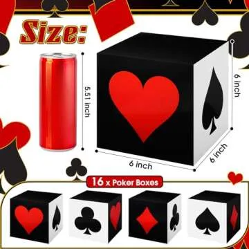 Zhanmai Casino Table Decorations 6 x 6 x 6 Inch Casino Poker Favor Goodie Boxes Supplies for Las Veg...