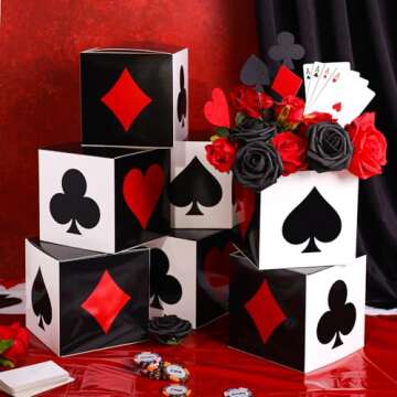 Zhanmai Casino Table Decorations 6 x 6 x 6 Inch Casino Poker Favor Goodie Boxes Supplies for Las Vegas Game Night Birthday Party Themed Centerpieces Decorations(8 Pcs)