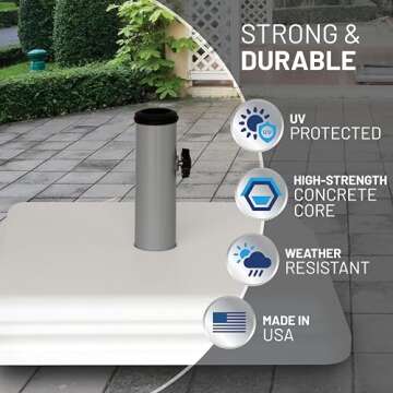 US Weight 40 Pound Umbrella Base - Weighted Umbrella base For Use With Patio Table – Heavy Duty Base- 4” Stem Accommodates 1”-1.5” Pole Sizes – White