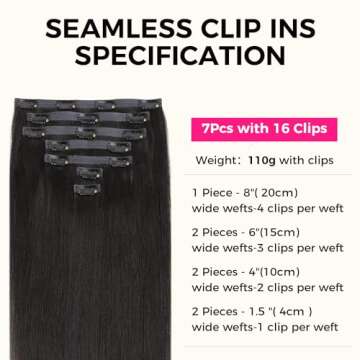 Lashey Seamless Clip in Hair Extensions - 16 Inch Natural Black