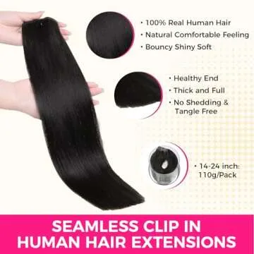 Lashey Seamless Clip In Human Hair Extensions for Women