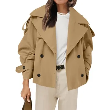 Tankaneo Womens Cropped Trench Coat Casual Double Breasted Short Jacket Fall Fashion Outerwear with ...