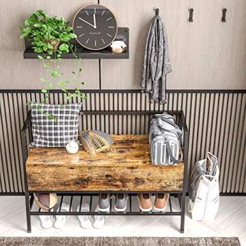 Durable IRONCK Storage Bench with Lift Top, Vintage Brown Entryway Organizer