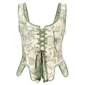 Scarlet Darkness Women Victorian Lace Up Corset Top Vintage Fishbone Floral Bodyshaper Bustier Green Floral Size 10