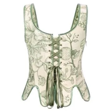 Scarlet Darkness Women Victorian Lace Up Corset Top Vintage Fishbone Floral Bodyshaper Bustier Green Floral Size 10