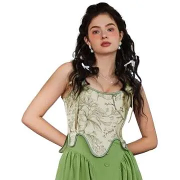 Scarlet Darkness Women Victorian Lace Up Corset Top Vintage Fishbone Floral Bodyshaper Bustier Green Floral Size 10