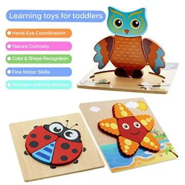 Montessori Toys for 1 2 3 Year Old Boys Girls Wooden Toddler Puzzles Kids Infant Baby Educational Learning Toys for Toddlers 1-3 Gifts 6 Animal Shape Jigsaw Eco Friendly Travel STEM Building Toy Games