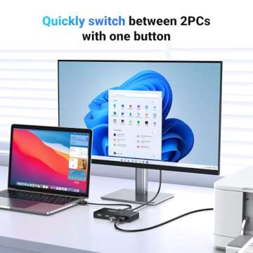 UGREEN USB Switch Selector 2 Computers Sharing 4 USB Devices USB 2.0 Peripheral Switcher Box Hub for Mouse Keyboard Scanner Printer PCs with One-Button Swapping and 2 Pack USB A to A Cable